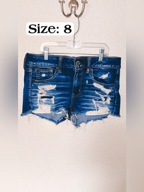 American Eagle Outfitters Distressed Dark Blue Denim Shorts